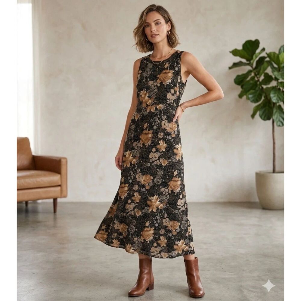 La Belle Dress Womens Sz 5 Floral Midi Dark Romantic Whimsigoth Y2K USA Vintage